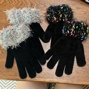 Set of 2 NEW pair of adult gloves ea trimmed in 2”Hand-knit cuffs. SOFT/Stretchy